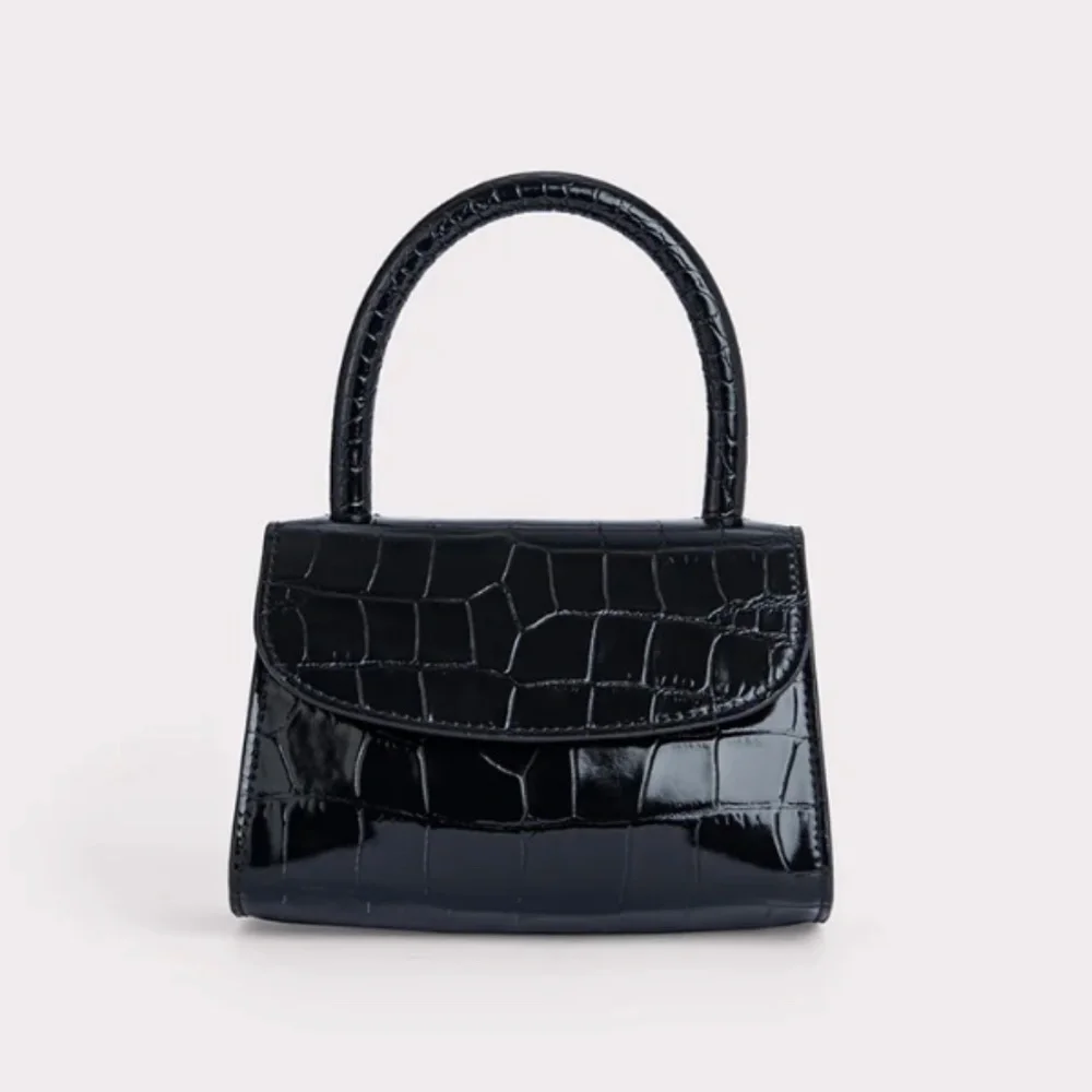 Authentic BY FAR Mini Black Croco Embossed Leather Top Handle/ Crossbody - NWT - Picture 1 of 8